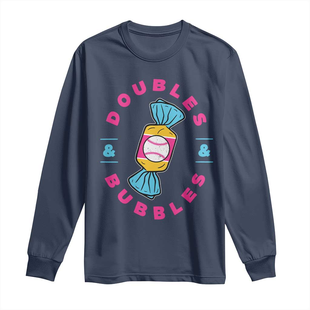 Doubles and Bubbles Baseball Candy Gum Long Sleeve Shirt TS11 Navy Print Your Wear