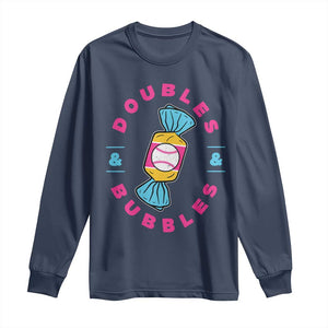 Doubles and Bubbles Baseball Candy Gum Long Sleeve Shirt TS11 Navy Print Your Wear