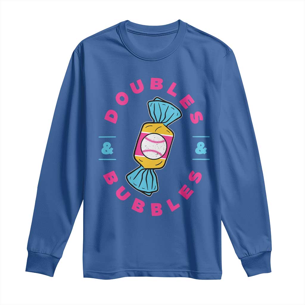 Doubles and Bubbles Baseball Candy Gum Long Sleeve Shirt TS11 Royal Blue Print Your Wear