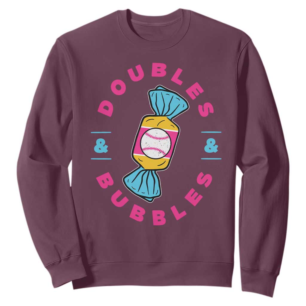 Doubles and Bubbles Baseball Candy Gum Sweatshirt TS11 Maroon Print Your Wear