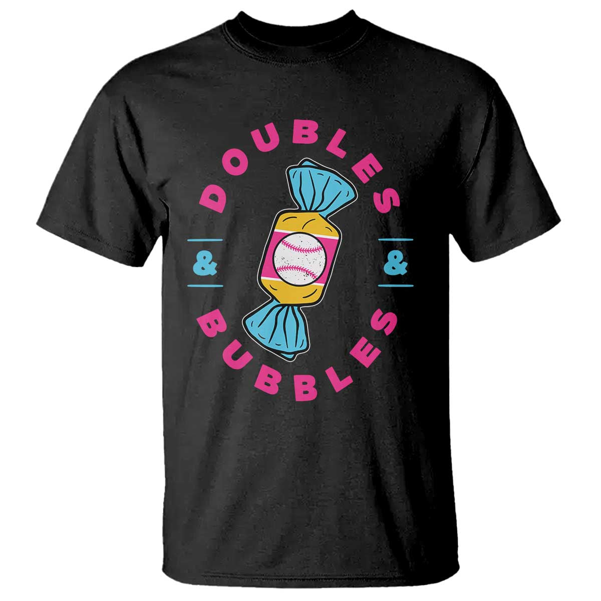 Doubles and Bubbles Baseball Candy Gum T Shirt TS11 Black Print Your Wear