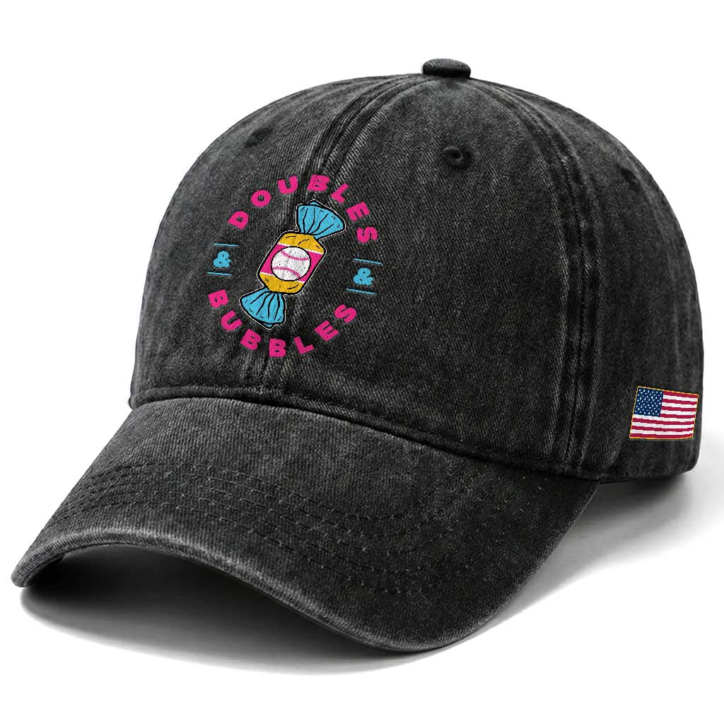 Doubles and Bubbles Baseball Candy Gum Washed Cotton Baseball Cap TS11 Print Your Wear