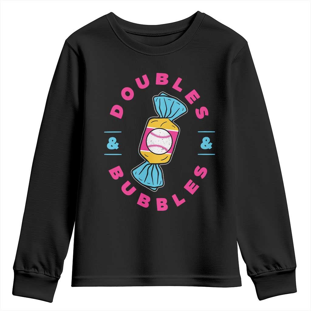 Doubles and Bubbles Baseball Candy Gum Youth Sweatshirt TS11 Black Print Your Wear