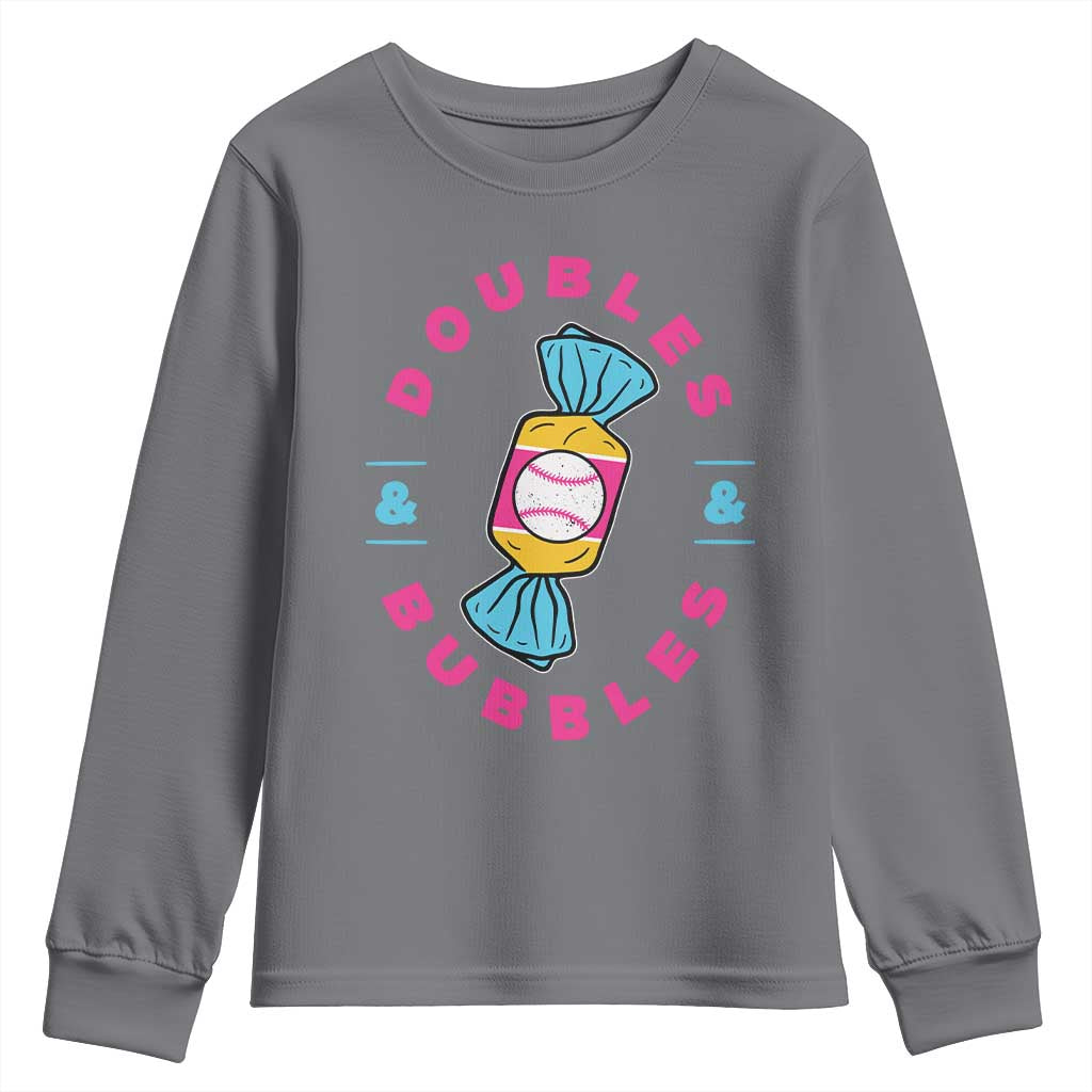 Doubles and Bubbles Baseball Candy Gum Youth Sweatshirt TS11 Charcoal Print Your Wear