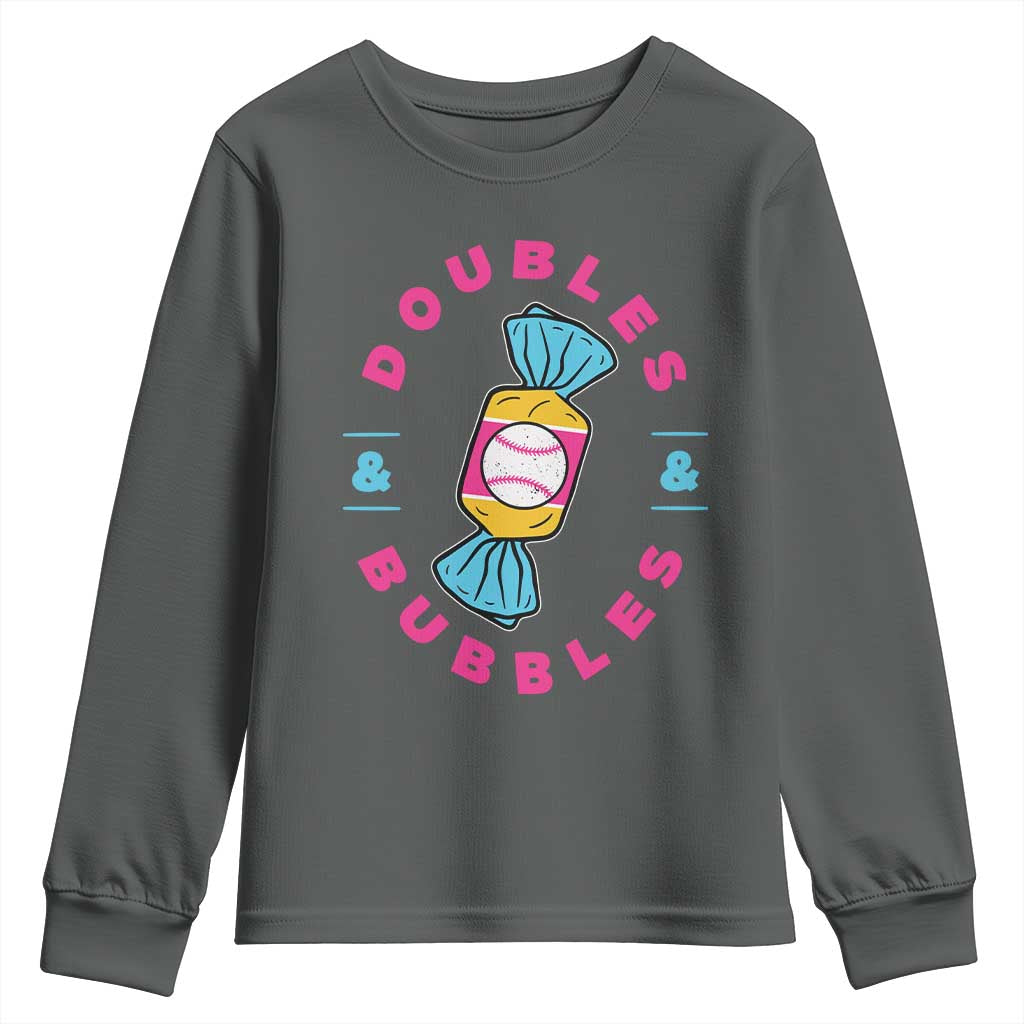 Doubles and Bubbles Baseball Candy Gum Youth Sweatshirt TS11 Dark Heather Print Your Wear