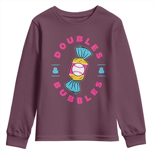 Doubles and Bubbles Baseball Candy Gum Youth Sweatshirt TS11 Maroon Print Your Wear
