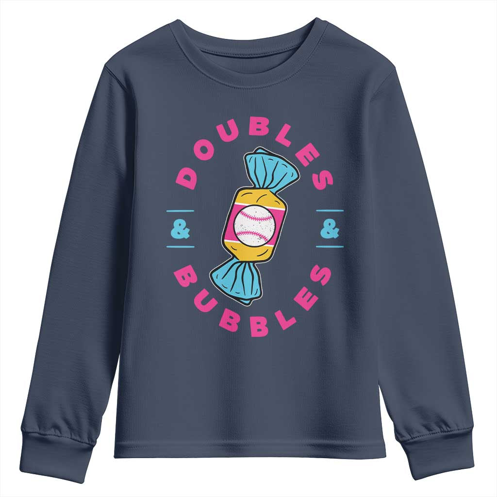 Doubles and Bubbles Baseball Candy Gum Youth Sweatshirt TS11 Navy Print Your Wear