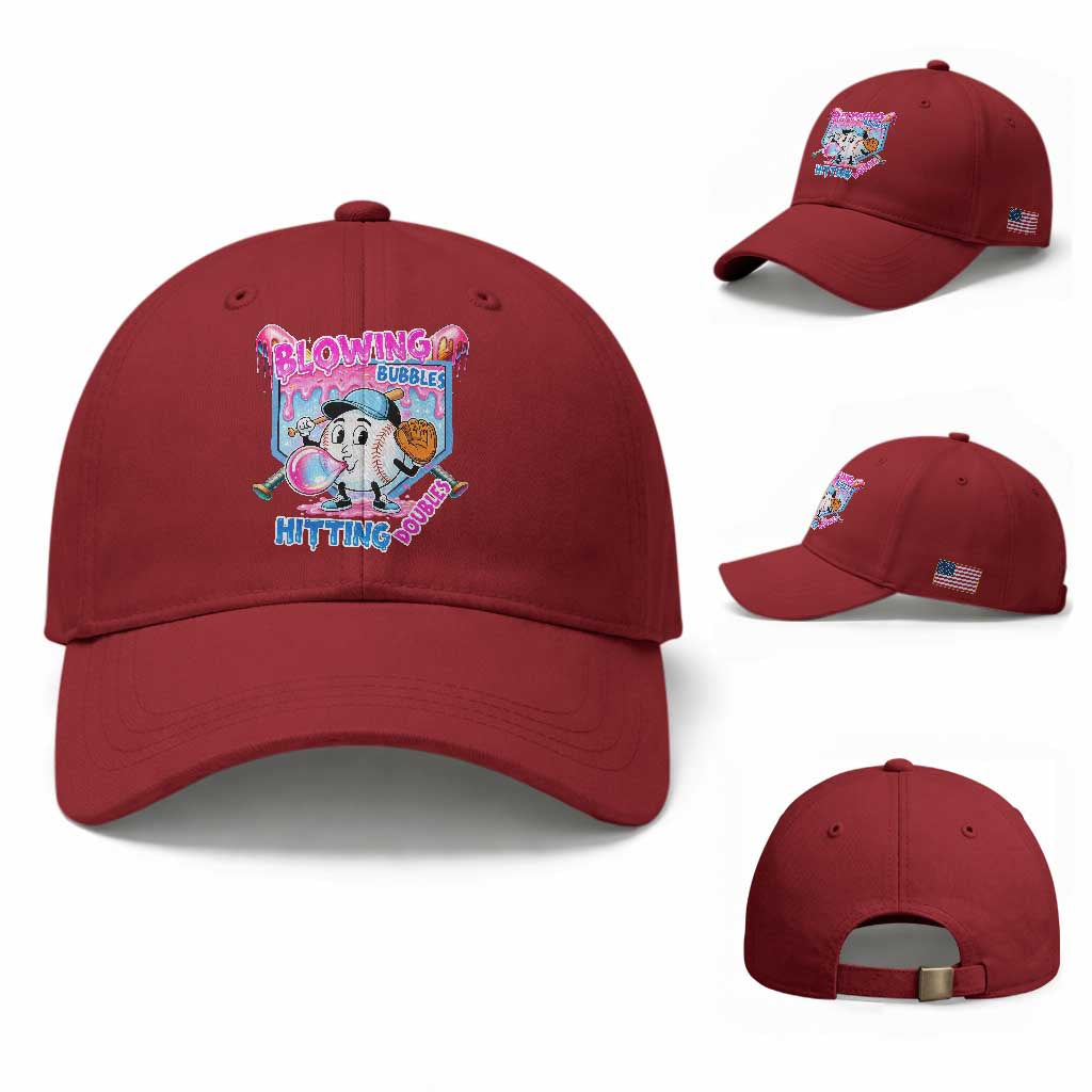 Baseball Blowing Bubbles Hitting Doubles Baseball Cap Sports Bubble Gum Lover TS11 Baseball Cap Universal Fit Cherry Red Print Your Wear
