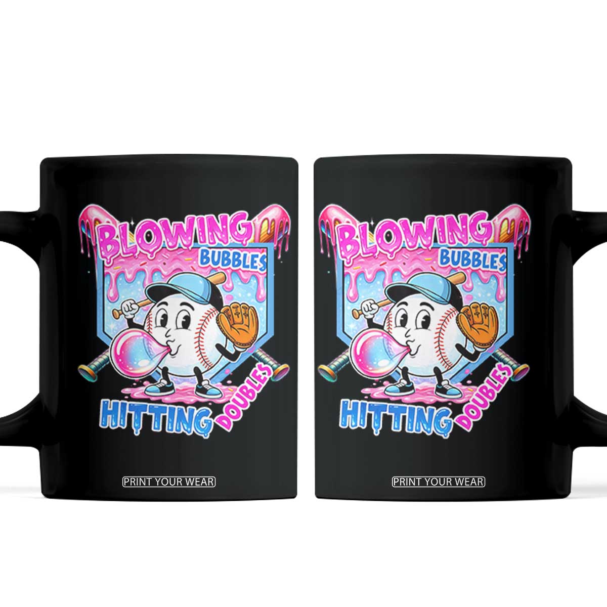 Baseball Blowing Bubbles Hitting Doubles Coffee Mug Sports Bubble Gum Lover TS11 Black Print Your Wear