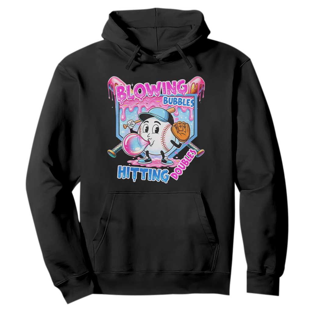 Baseball Blowing Bubbles Hitting Doubles Hoodie Sports Bubble Gum Lover TS11 Black Print Your Wear