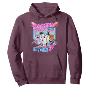 Baseball Blowing Bubbles Hitting Doubles Hoodie Sports Bubble Gum Lover TS11 Maroon Print Your Wear