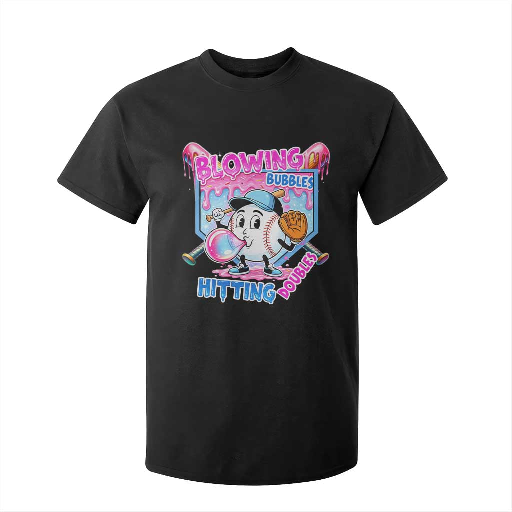 Baseball Blowing Bubbles Hitting Doubles T Shirt For Kid Sports Bubble Gum Lover TS11 Black Print Your Wear