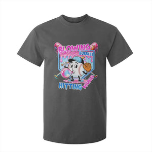 Baseball Blowing Bubbles Hitting Doubles T Shirt For Kid Sports Bubble Gum Lover TS11 Dark Heather Print Your Wear