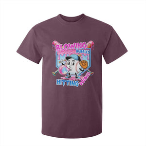 Baseball Blowing Bubbles Hitting Doubles T Shirt For Kid Sports Bubble Gum Lover TS11 Maroon Print Your Wear