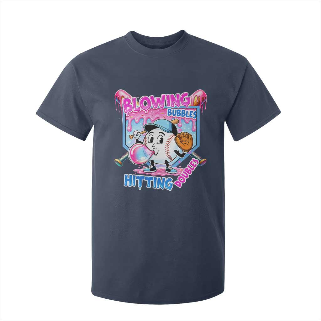 Baseball Blowing Bubbles Hitting Doubles T Shirt For Kid Sports Bubble Gum Lover TS11 Navy Print Your Wear