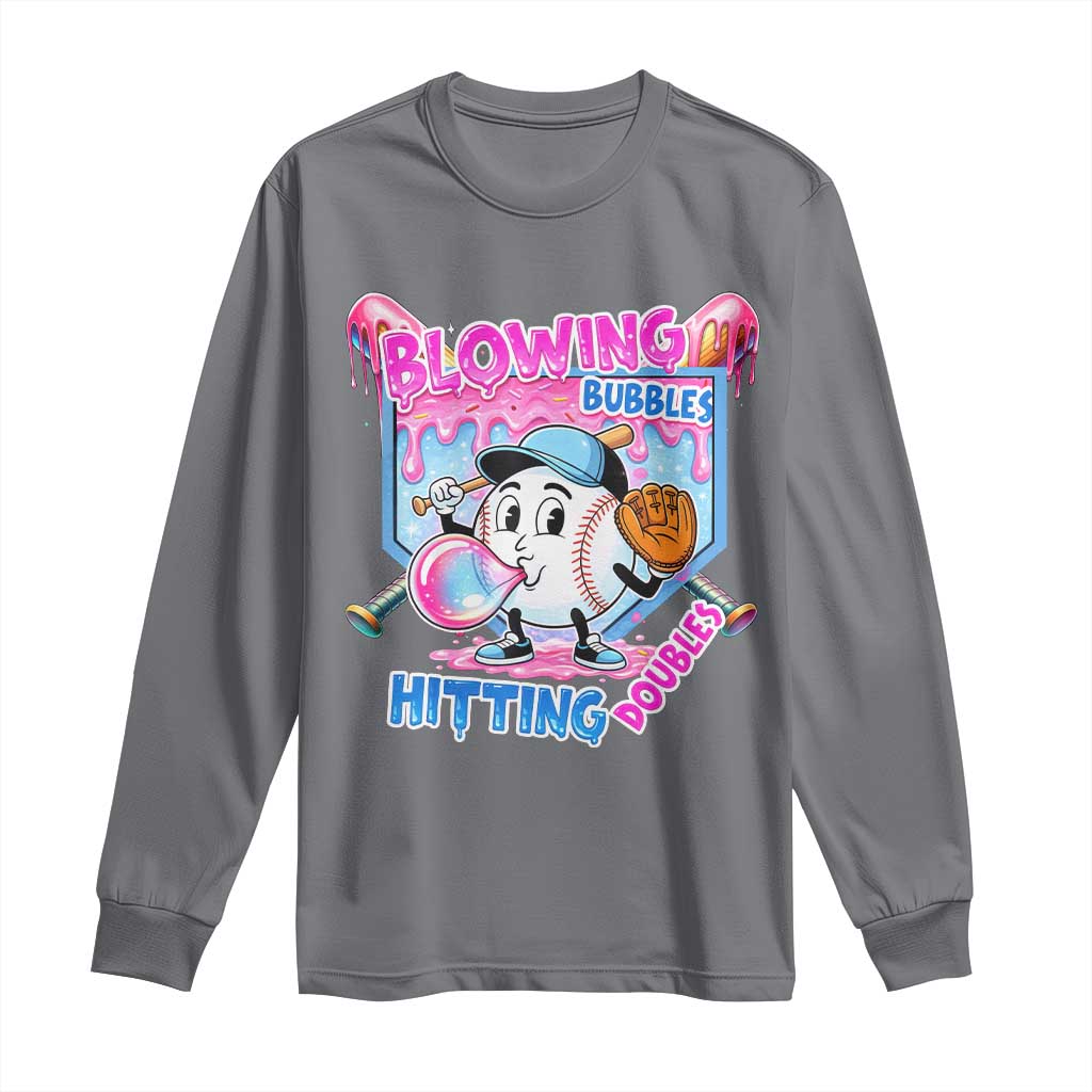 Baseball Blowing Bubbles Hitting Doubles Long Sleeve Shirt Sports Bubble Gum Lover TS11 Charcoal Print Your Wear
