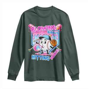 Baseball Blowing Bubbles Hitting Doubles Long Sleeve Shirt Sports Bubble Gum Lover TS11 Dark Forest Green Print Your Wear