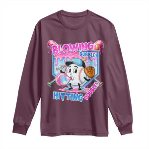 Baseball Blowing Bubbles Hitting Doubles Long Sleeve Shirt Sports Bubble Gum Lover TS11 Maroon Print Your Wear