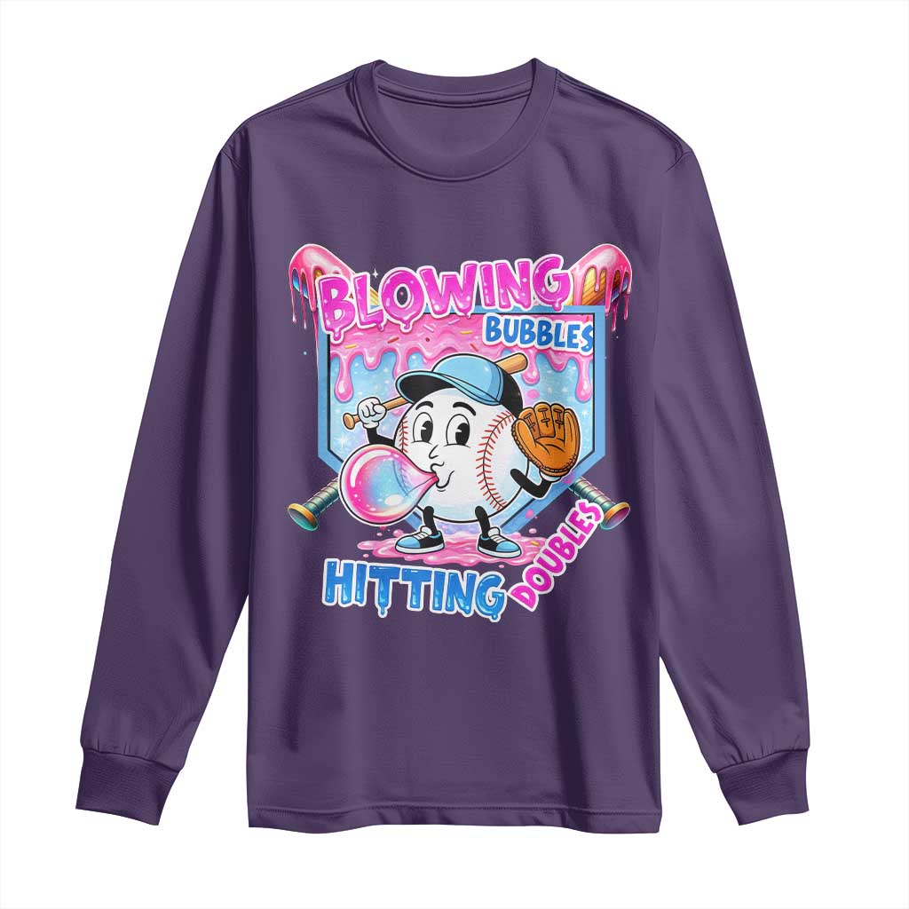 Baseball Blowing Bubbles Hitting Doubles Long Sleeve Shirt Sports Bubble Gum Lover TS11 Purple Print Your Wear