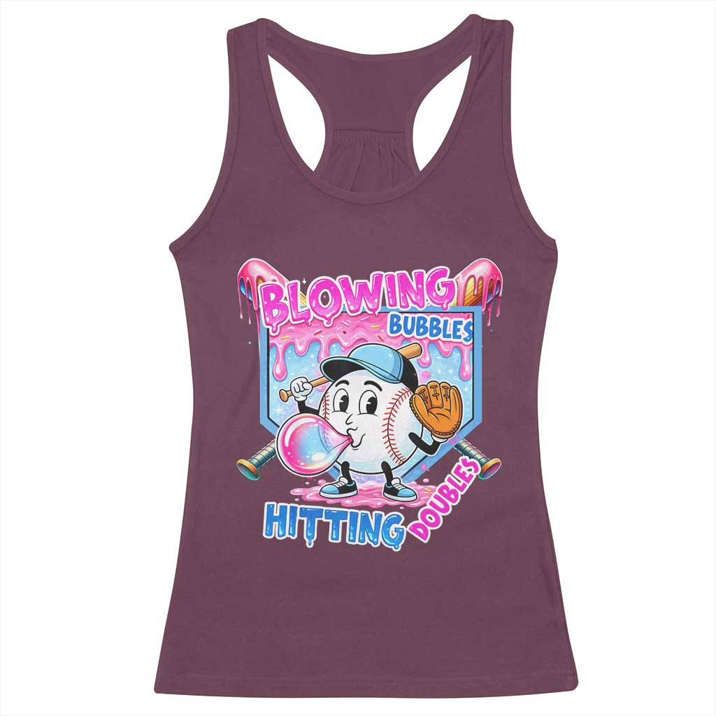Baseball Blowing Bubbles Hitting Doubles Racerback Tank Top Sports Bubble Gum Lover TS11 Maroon Print Your Wear