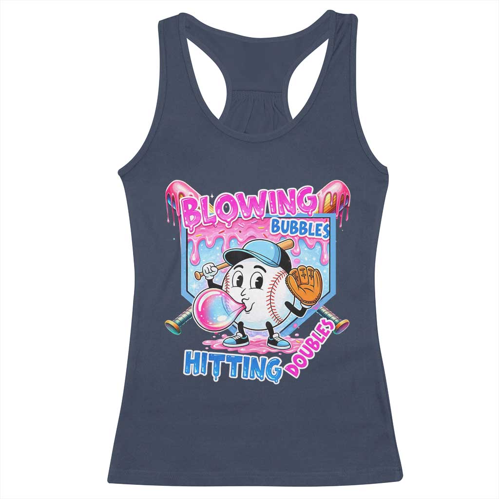 Baseball Blowing Bubbles Hitting Doubles Racerback Tank Top Sports Bubble Gum Lover TS11 Navy Print Your Wear