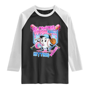 Baseball Blowing Bubbles Hitting Doubles Raglan Shirt Sports Bubble Gum Lover TS11 Black White Print Your Wear