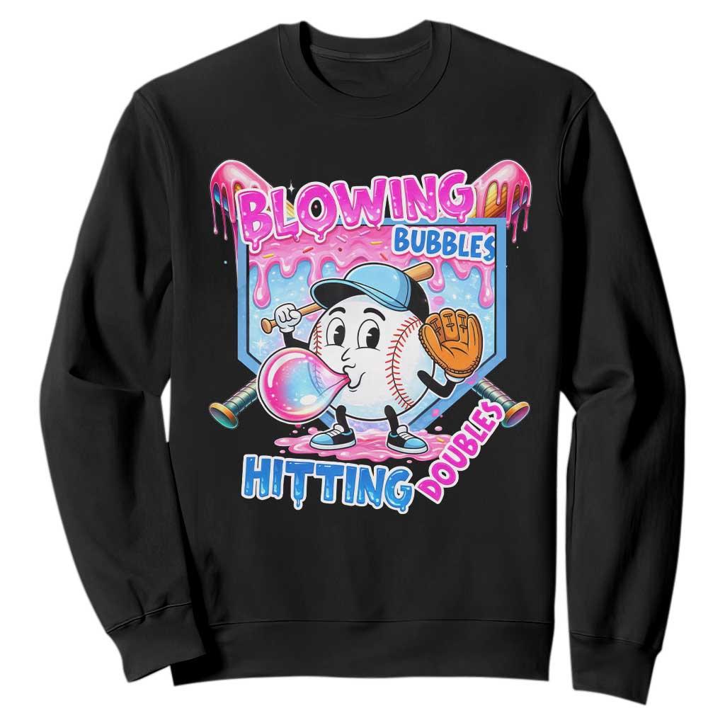 Baseball Blowing Bubbles Hitting Doubles Sweatshirt Sports Bubble Gum Lover TS11 Black Print Your Wear