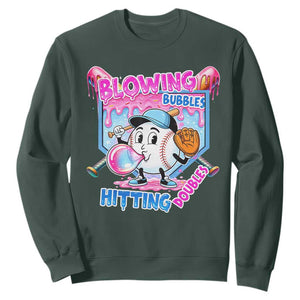 Baseball Blowing Bubbles Hitting Doubles Sweatshirt Sports Bubble Gum Lover TS11 Dark Forest Green Print Your Wear