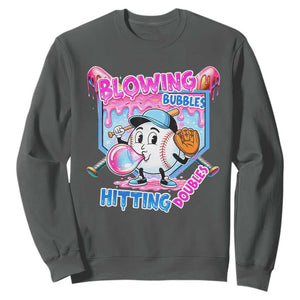 Baseball Blowing Bubbles Hitting Doubles Sweatshirt Sports Bubble Gum Lover TS11 Dark Heather Print Your Wear