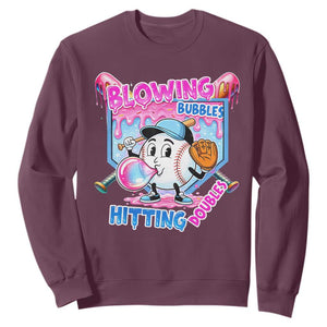 Baseball Blowing Bubbles Hitting Doubles Sweatshirt Sports Bubble Gum Lover TS11 Maroon Print Your Wear