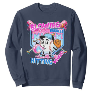 Baseball Blowing Bubbles Hitting Doubles Sweatshirt Sports Bubble Gum Lover TS11 Navy Print Your Wear