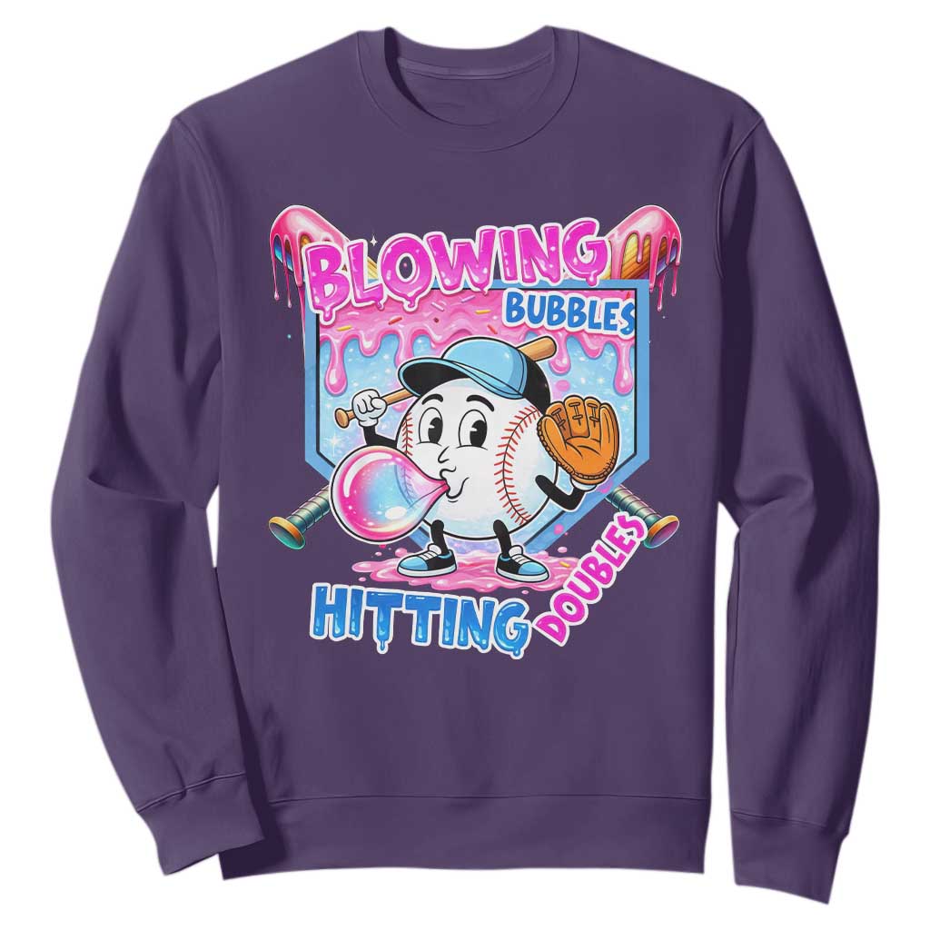 Baseball Blowing Bubbles Hitting Doubles Sweatshirt Sports Bubble Gum Lover TS11 Purple Print Your Wear