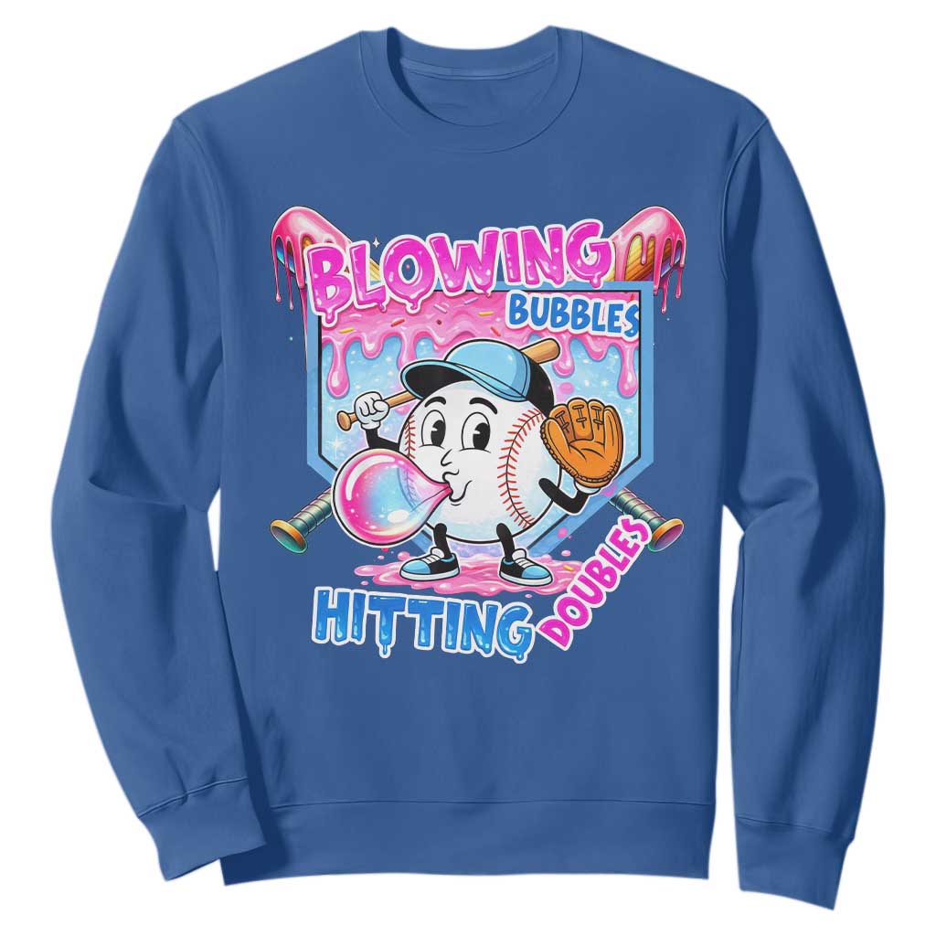 Baseball Blowing Bubbles Hitting Doubles Sweatshirt Sports Bubble Gum Lover TS11 Royal Blue Print Your Wear