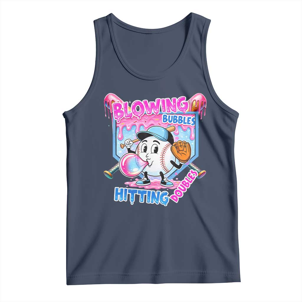 Baseball Blowing Bubbles Hitting Doubles Tank Top Sports Bubble Gum Lover TS11 Navy Print Your Wear