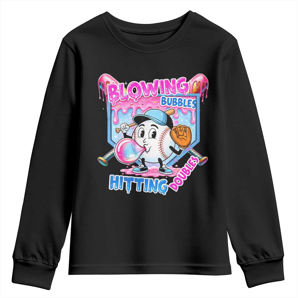 Baseball Blowing Bubbles Hitting Doubles Youth Sweatshirt Sports Bubble Gum Lover TS11 Black Print Your Wear