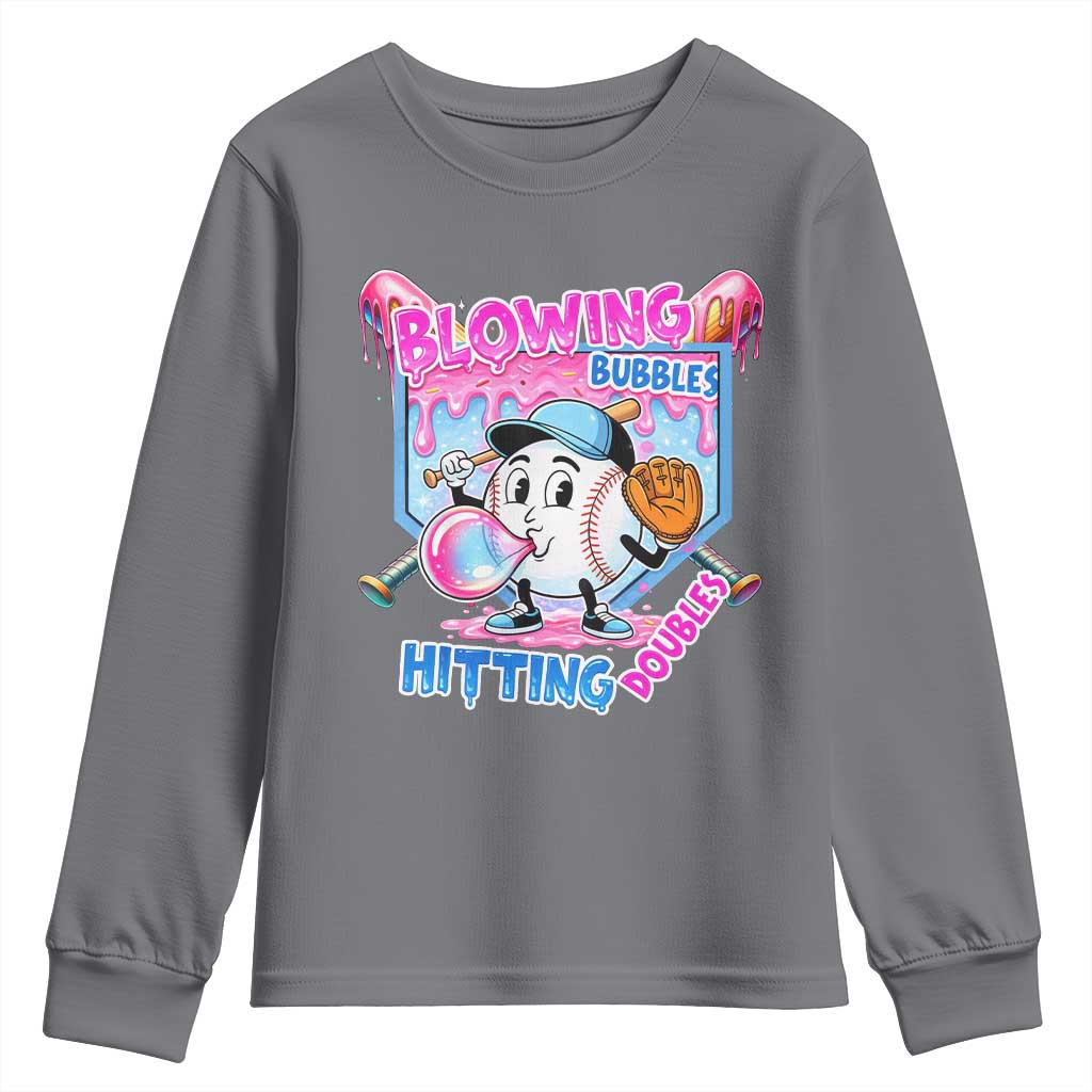 Baseball Blowing Bubbles Hitting Doubles Youth Sweatshirt Sports Bubble Gum Lover TS11 Charcoal Print Your Wear