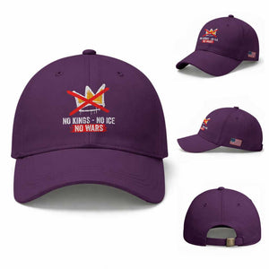 No Kings Protest Baseball Cap No Kings No Ice No Wars Anti Monarchy Statement TS11 Baseball Cap Universal Fit Purple Print Your Wear