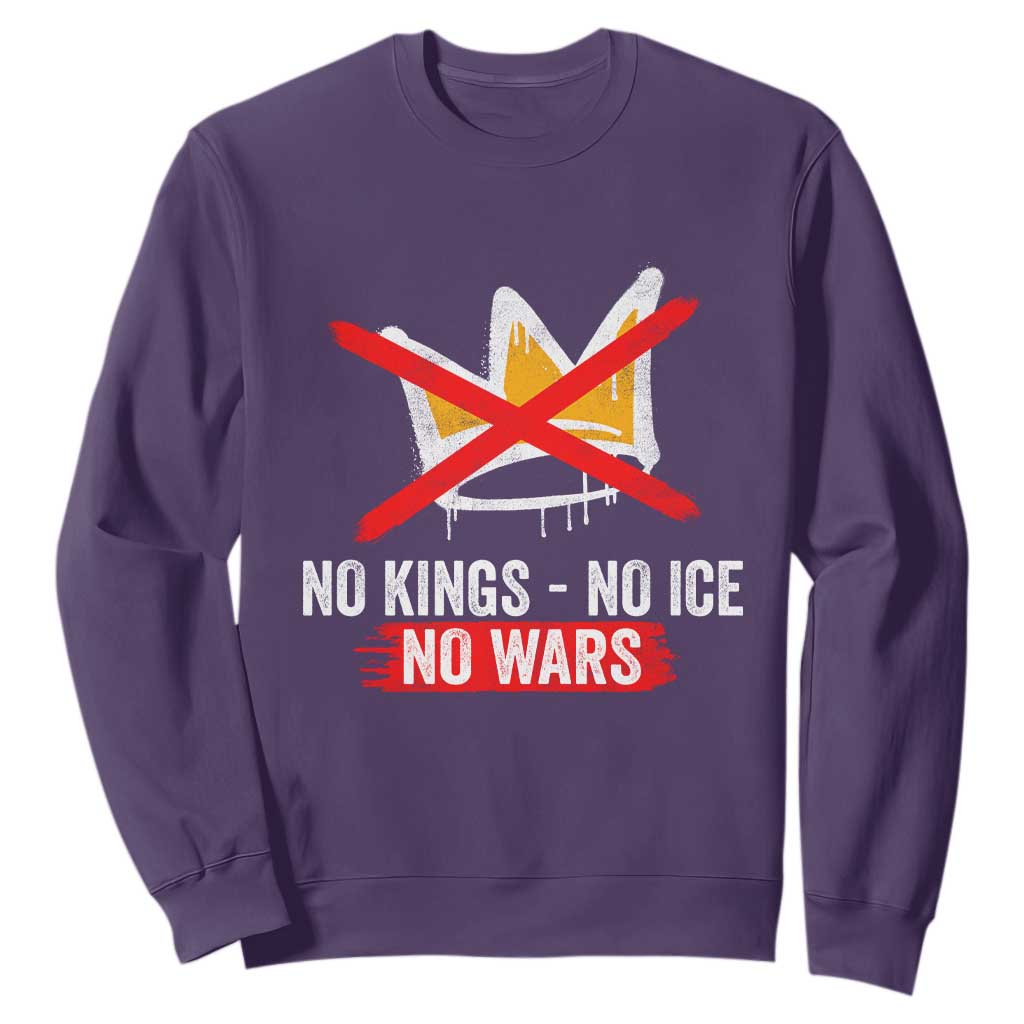 No Kings Protest Sweatshirt No Kings No Ice No Wars Anti Monarchy Statement TS11 Purple Print Your Wear