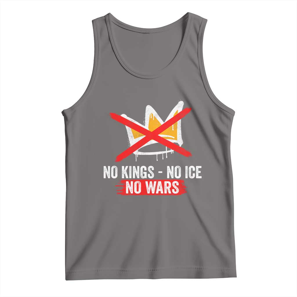No Kings Protest Tank Top No Kings No Ice No Wars Anti Monarchy Statement TS11 Deep Heather Print Your Wear