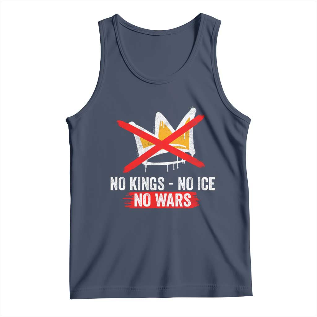 No Kings Protest Tank Top No Kings No Ice No Wars Anti Monarchy Statement TS11 Navy Print Your Wear
