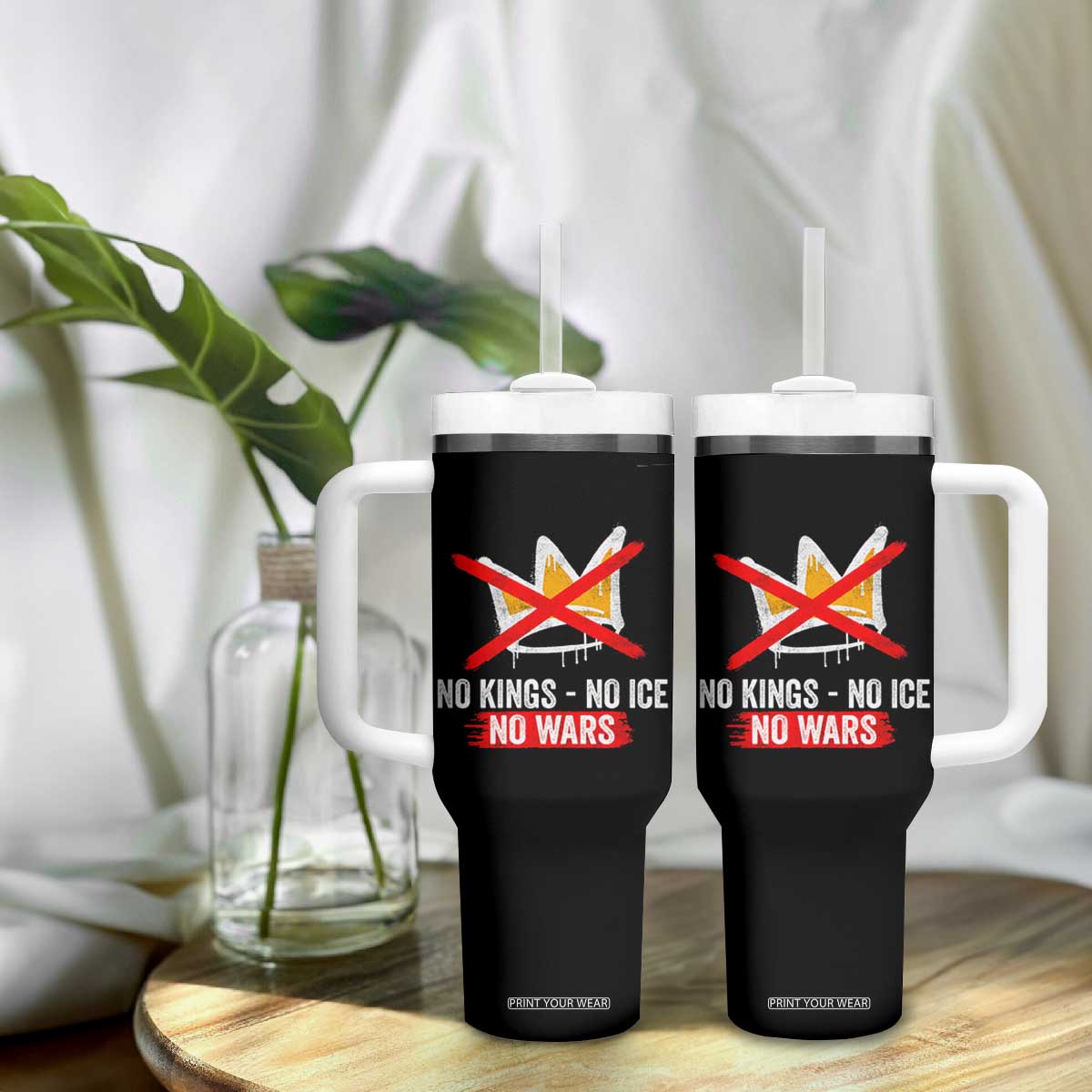 No Kings Protest Tumbler With Handle No Kings No Ice No Wars Anti Monarchy Statement TS11 Print Your Wear