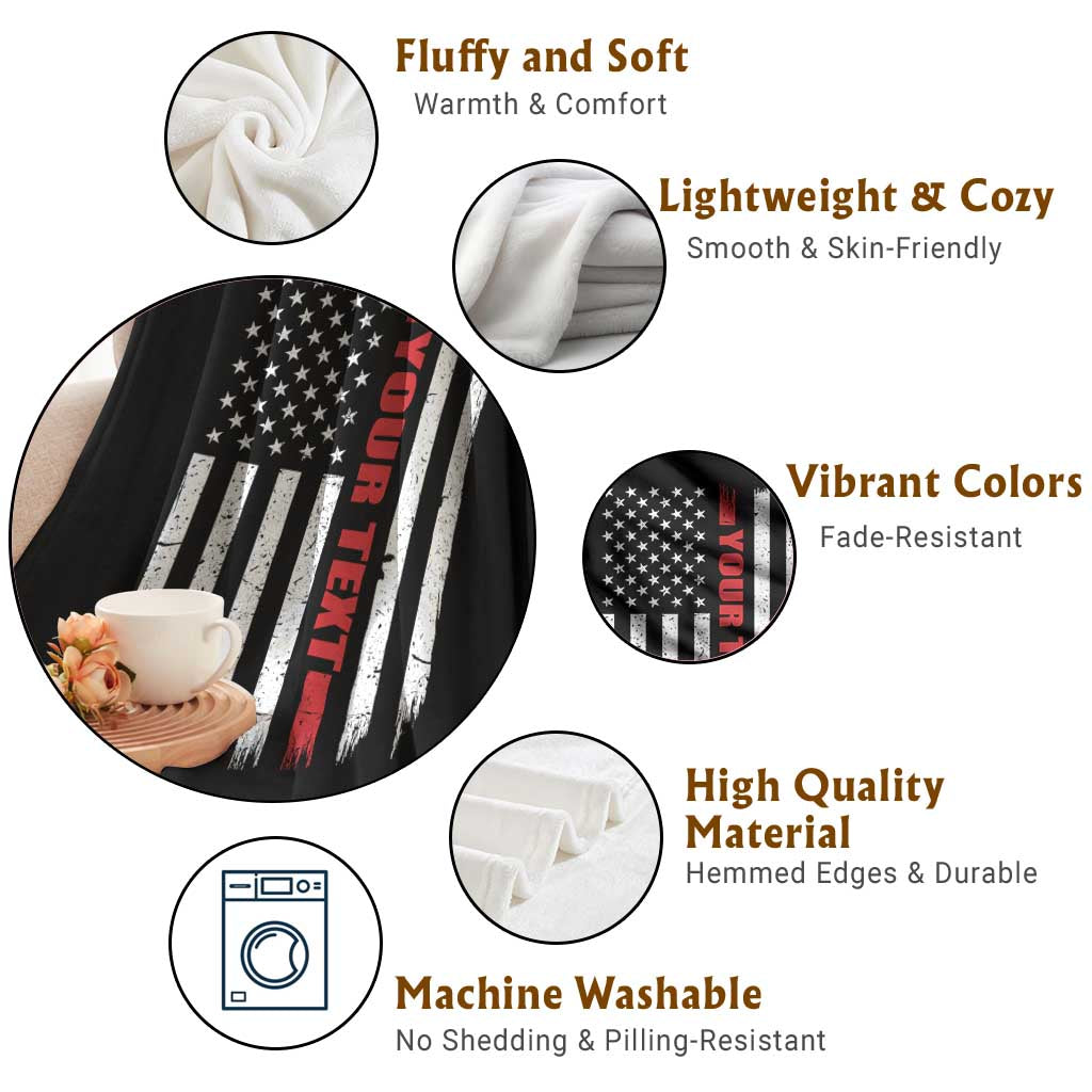 Personalized Firefighter Throw Blanket Custom Text Name Vintage American Flag Patriot Fireman Gift TS11 Print Your Wear