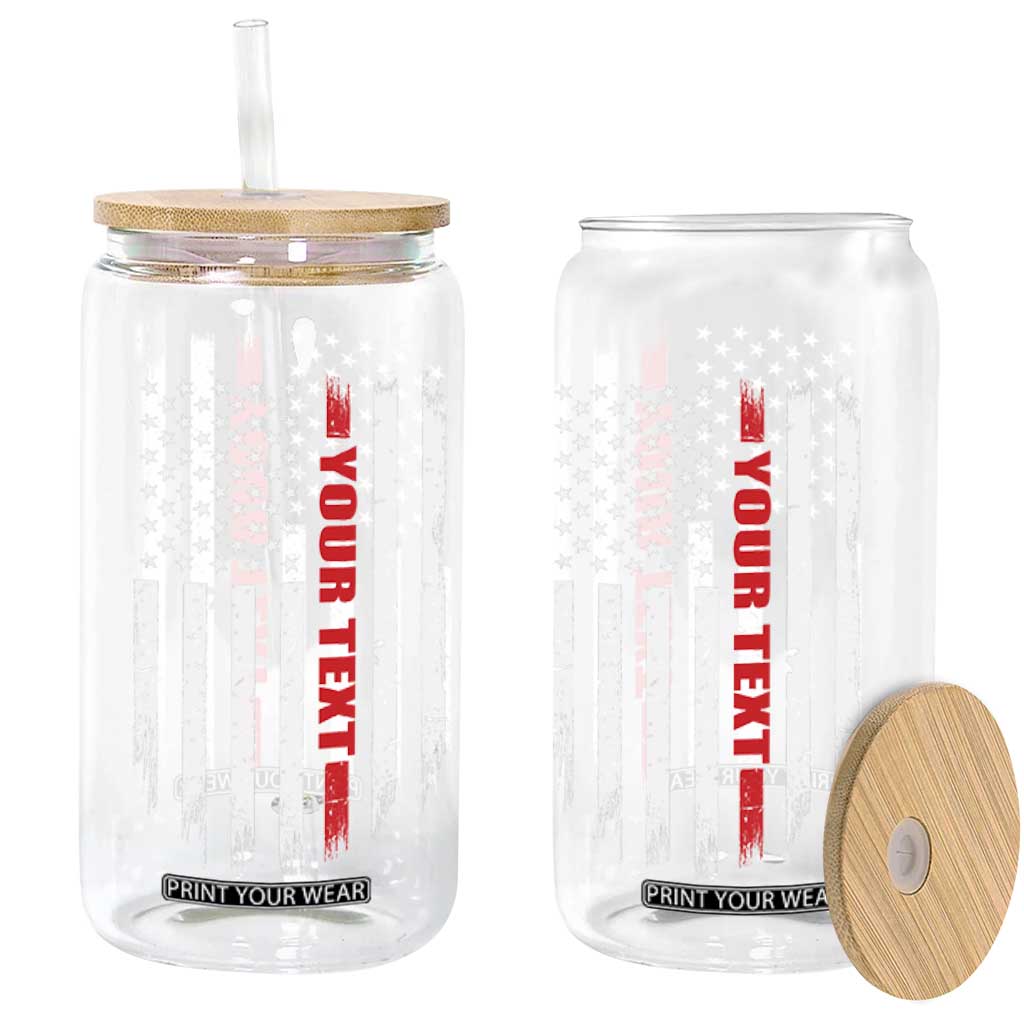 Personalized Firefighter Glass Can Custom Text Name Vintage American Flag Patriot Fireman Gift TS11 Print Your Wear