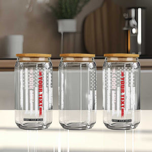 Personalized Firefighter Glass Can Custom Text Name Vintage American Flag Patriot Fireman Gift TS11 Print Your Wear