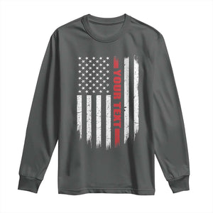 Personalized Firefighter Long Sleeve Shirt Custom Text Name Vintage American Flag Patriot Fireman Gift TS11 Dark Heather Print Your Wear