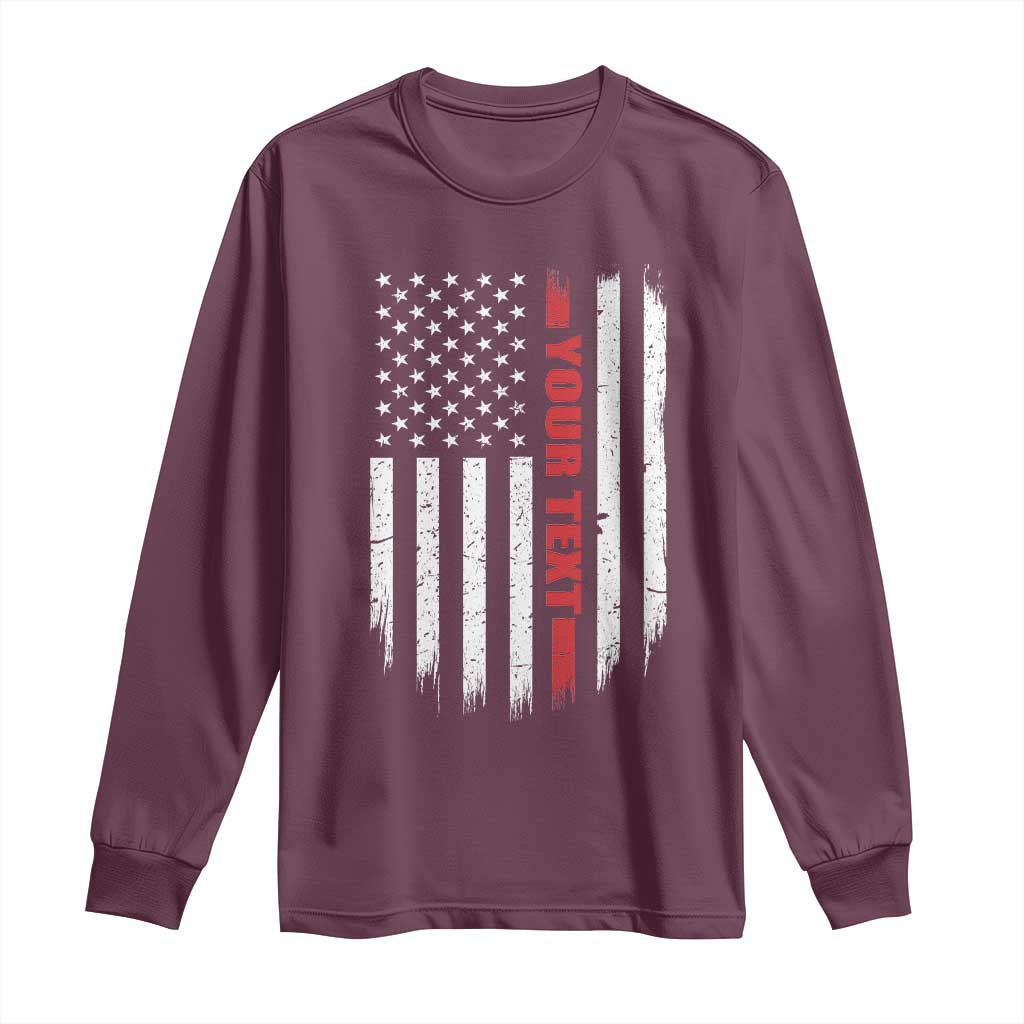 Personalized Firefighter Long Sleeve Shirt Custom Text Name Vintage American Flag Patriot Fireman Gift TS11 Maroon Print Your Wear