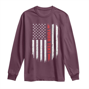 Personalized Firefighter Long Sleeve Shirt Custom Text Name Vintage American Flag Patriot Fireman Gift TS11 Maroon Print Your Wear