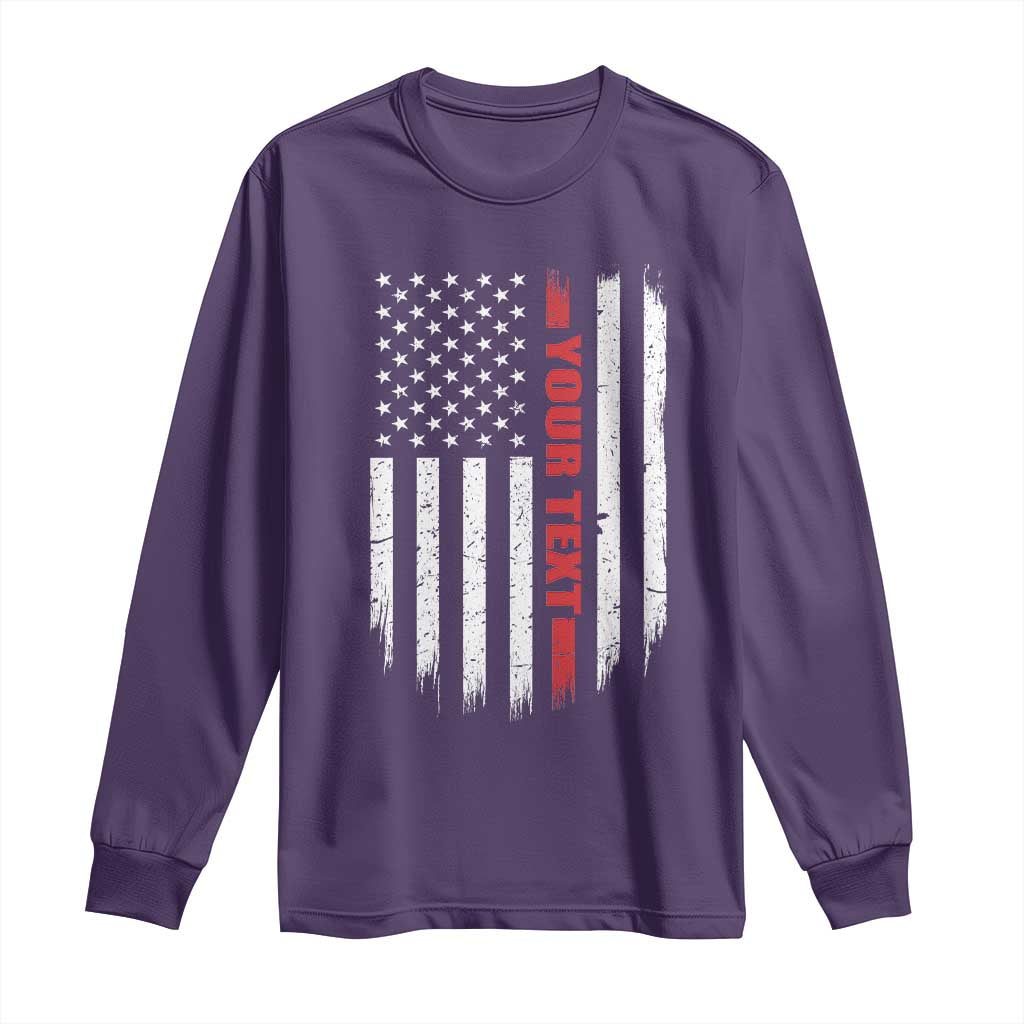 Personalized Firefighter Long Sleeve Shirt Custom Text Name Vintage American Flag Patriot Fireman Gift TS11 Purple Print Your Wear