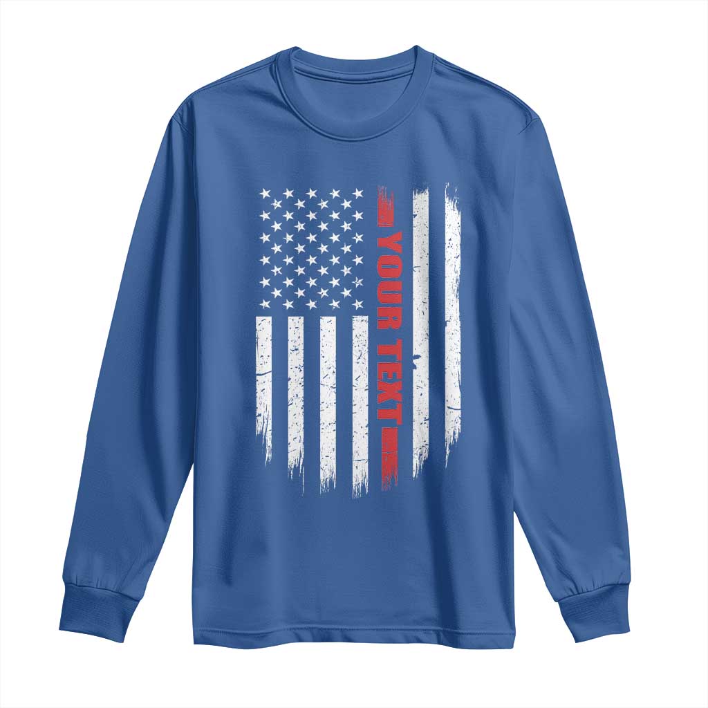 Personalized Firefighter Long Sleeve Shirt Custom Text Name Vintage American Flag Patriot Fireman Gift TS11 Royal Blue Print Your Wear