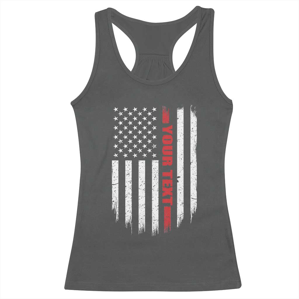 Personalized Firefighter Racerback Tank Top Custom Text Name Vintage American Flag Patriot Fireman Gift TS11 Dark Heather Print Your Wear